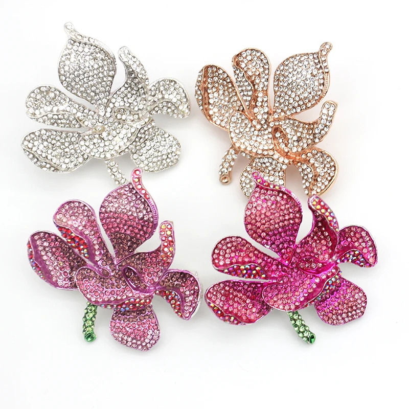 50pcs/lot Gorgeous Orchid Flower Brooch Rhinestone Petal Brooch