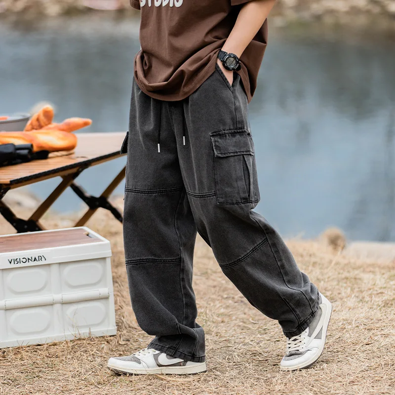 2026 Men Clothing Japanese Style Three-dimensional Pocket Jeans Spring New Retro Vintage Washed Water Workwear Men's Pants