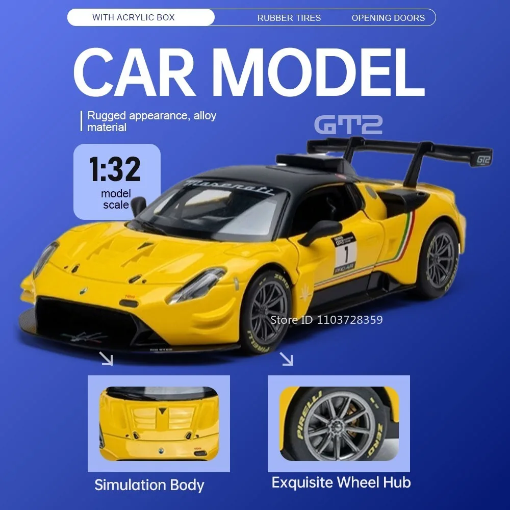 

Миниатюрная модель суперкара GT2 1:32, игрушка из литого сплава, открывающиеся двери, амортизирующие резиновые шины, коллекционные спортивные автомобили для детей