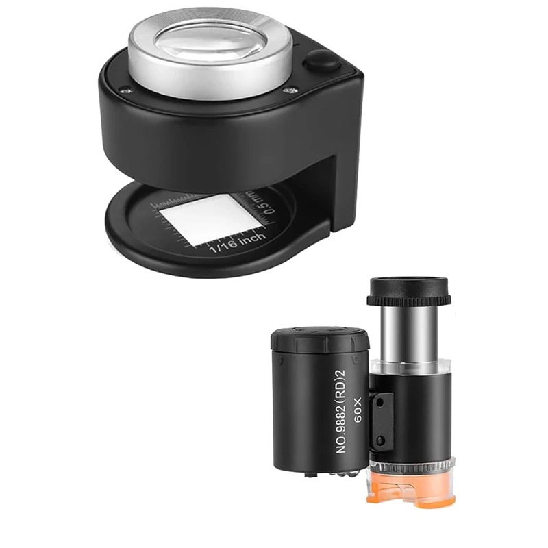 

MALL 30X Loupe Magnifier And 60X Mini Microscope, Desktop Portable Metal Magnifier Folding Scale Sewing Magnifing Glass