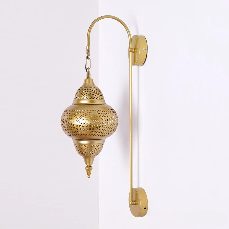 Thai Retro Wrought Iron Wall Light Personality Hollow-out LED Wall Sconces Restaurant Hotel Corridor Bedroom Aisle Vintage Lamps
