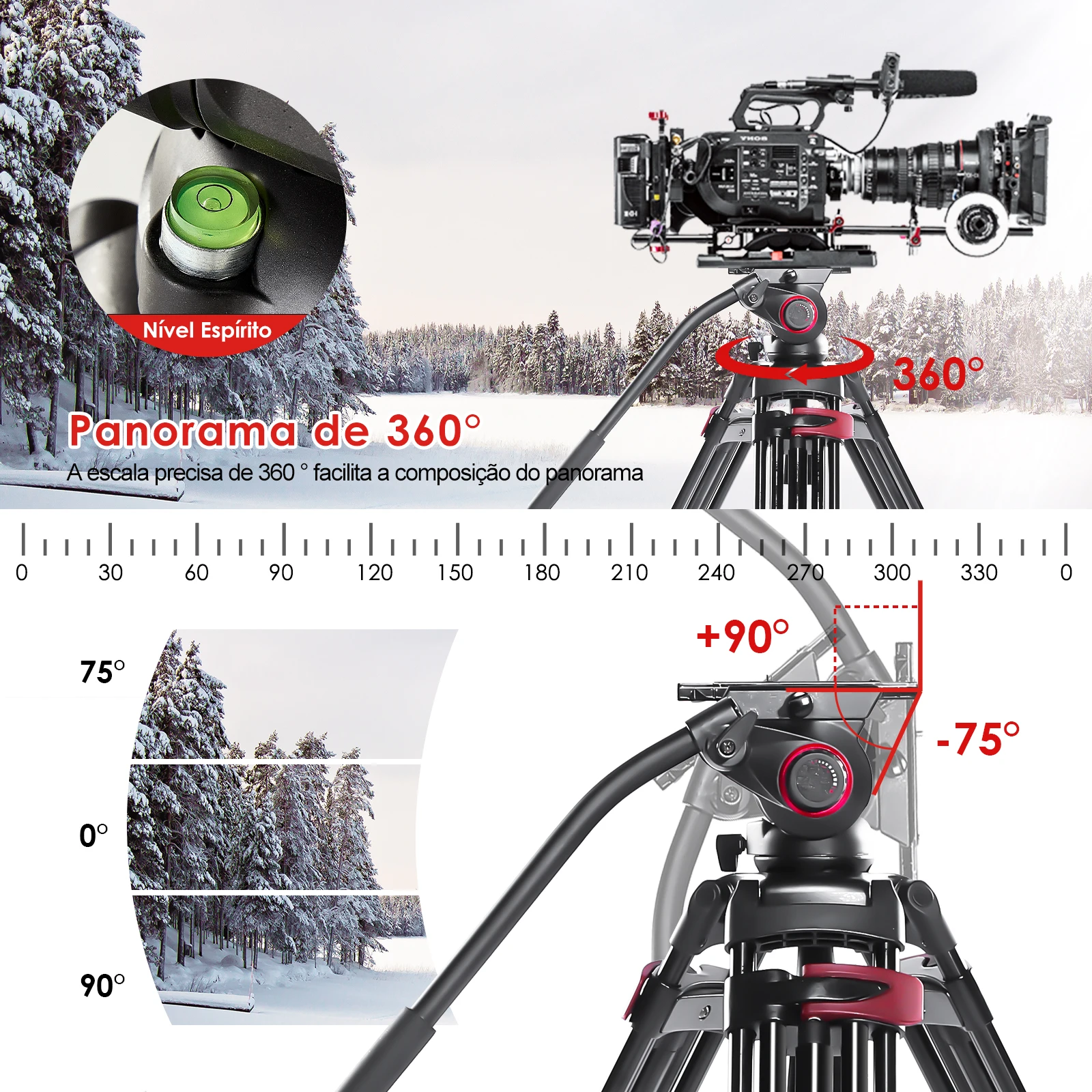 Miliboo mtt609a tripé de câmera profissional, tripé de vídeo de alumínio com cabeça fluida resistente para filmadoras dslr max 1.68m