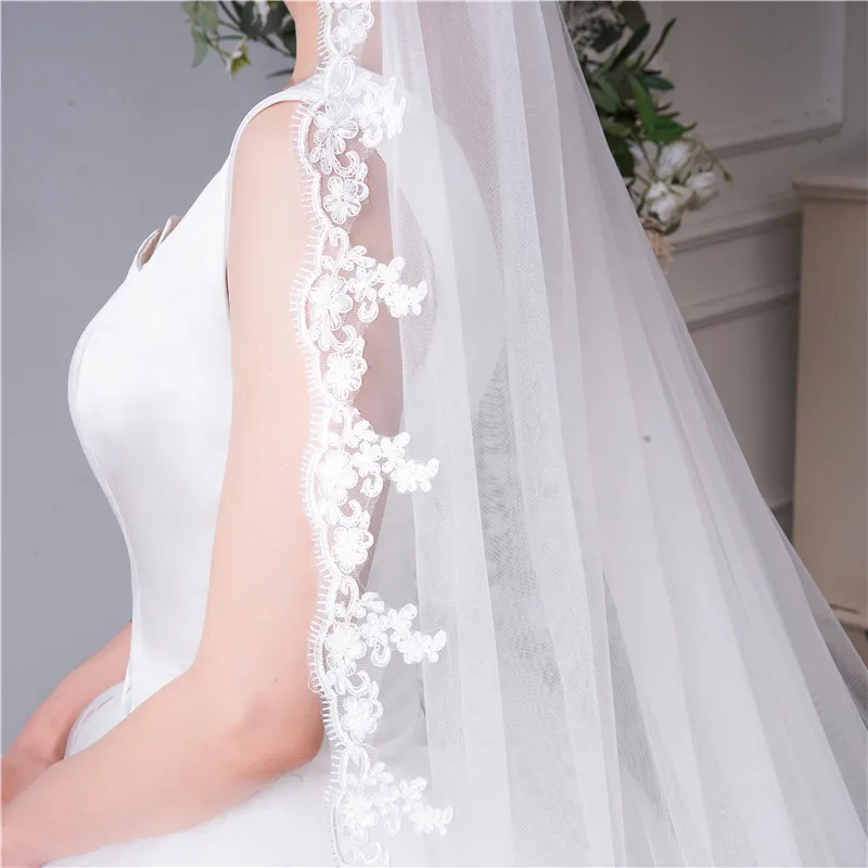 New Arrival Cathedral Bridal Veils Lace Appliques Edge White Ivory Wedding veil Bride wedding accessories