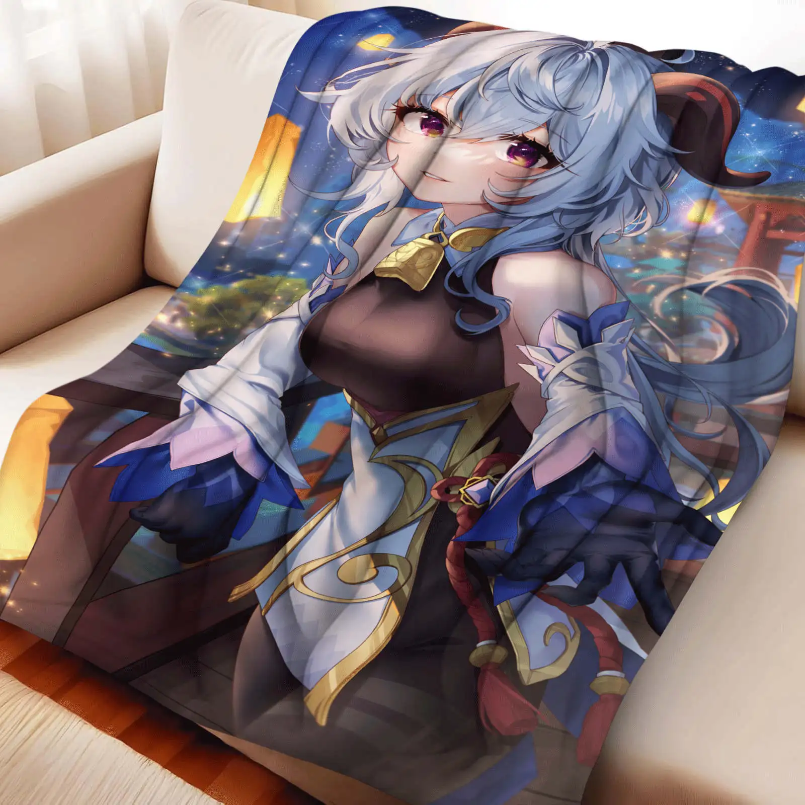 

Cartoon Ganyu Kirara Hutao Layla Flannel Blanket Warmth Soft Anime Elysia Firefly Nap Blanket Multifunctional Decor Blankets