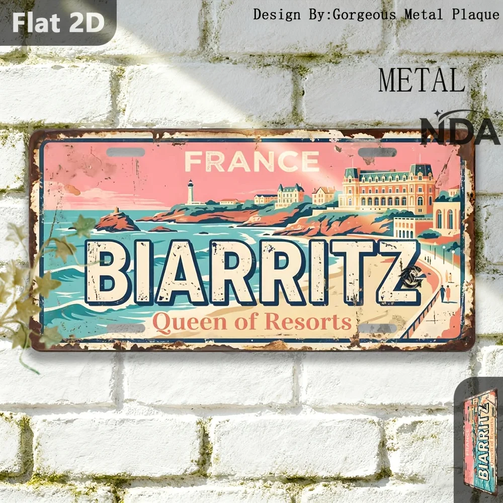 2D Flat - 1pc, Vintage Aluminum Tin Sign, Urban Retro Metal Christmas Sign, Biarritz, Decorative Sign And Plaque (30.48cm X 14.9