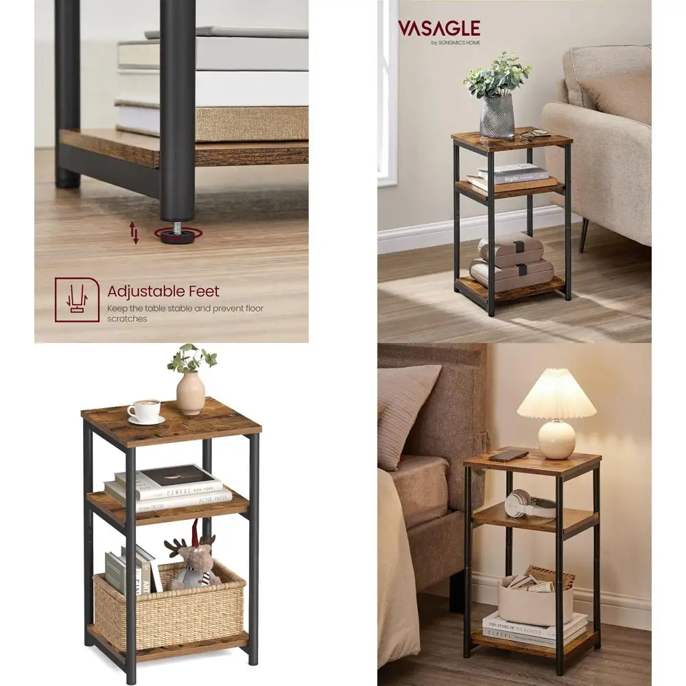 

Rustic Brown & Classic Black Small Side Table for Living Room, Bedroom, Office & Bathroom ULET273B01