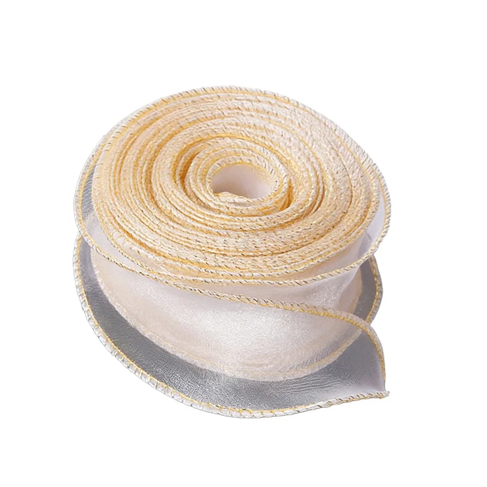 4cm Width Organza Ribbon Wired Design 10 Yards Length Wavy Edge Ribbon Yarn Material Satin Texture Solid Color Ribbon