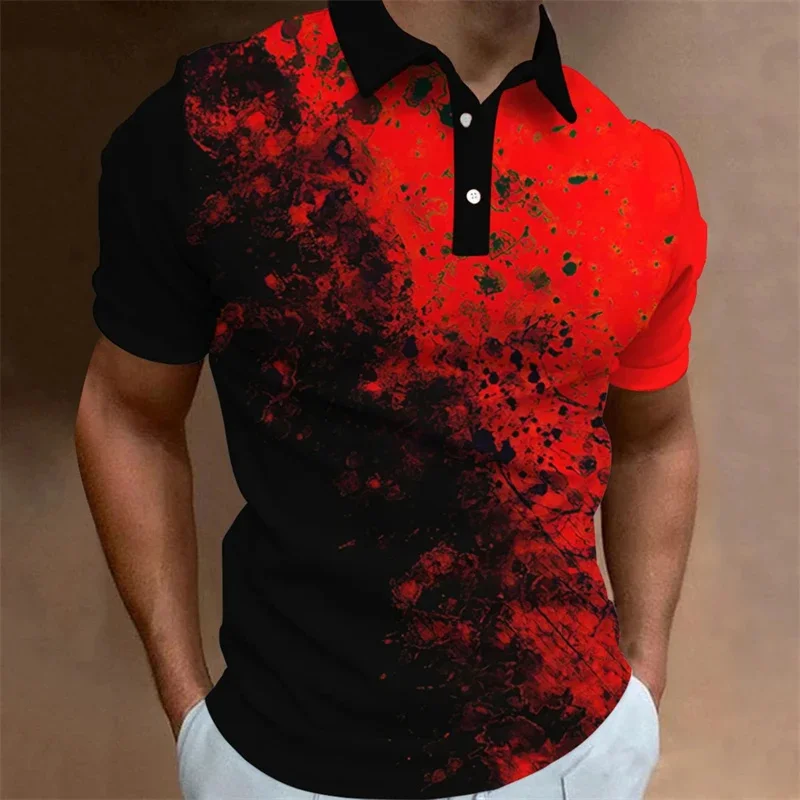 3D Printed Color Block Polo Shirt Men Colorful Graphic T-Shirts Fashion Casual Loose Street Lapel Tops Short Sleeve Button Tees - Image 5