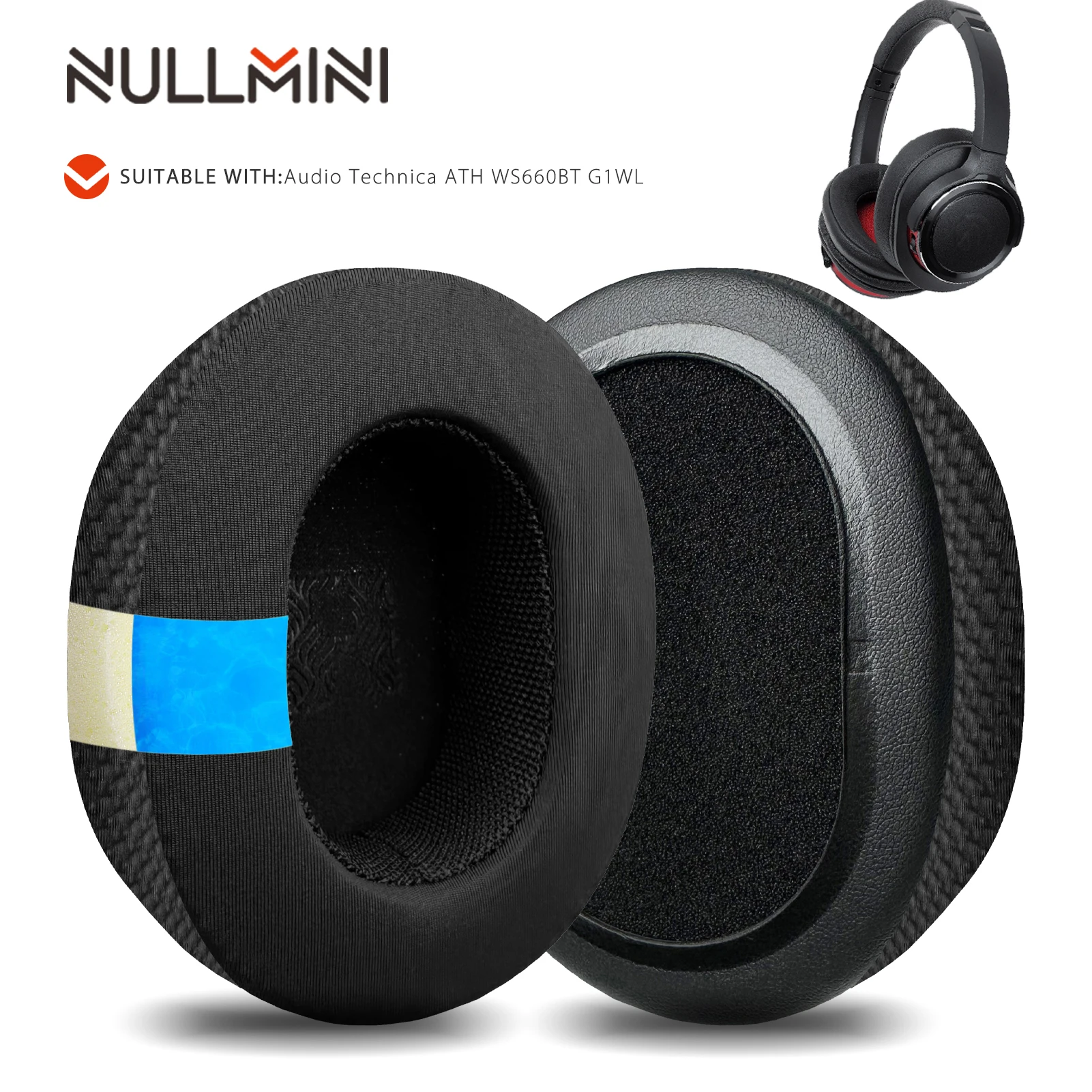 Nullmini Replacement Earpads for Audio Technica ATH WS660BT G1W Headphones Cooling Gel Ear Pads Cushion Earmuffs Sleeve Headband