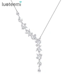 LUOTEEMI CZ Long Drop Pendant Necklace for women High quality fashion elegant shiny clavicle chain New design party jewelry