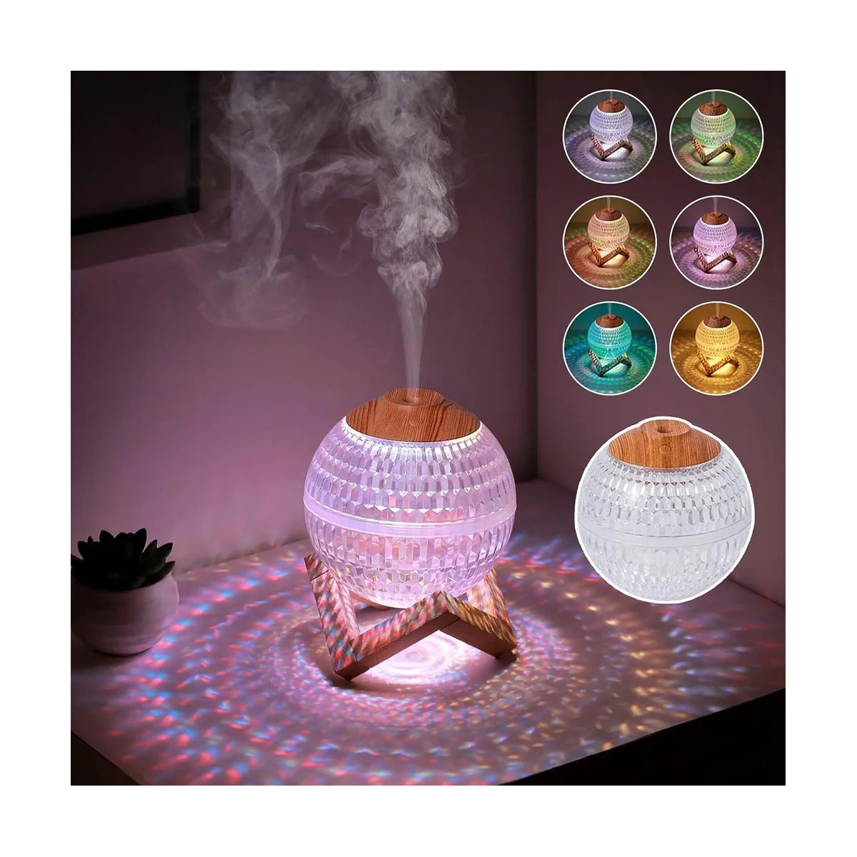 미니 다채로운 야간 조명 크리스탈 볼 가습기, 휴대용 쿨 미스트 가습기, 침실, 보육원, 사무실용