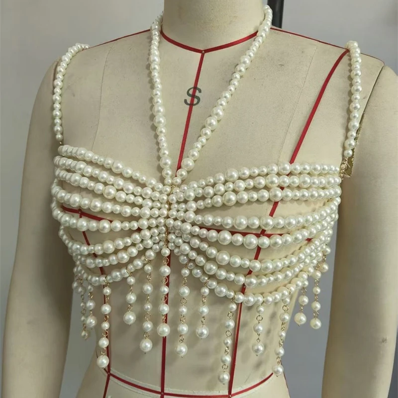 Handgefertigtes Perlen-Körperketten-Top für Damen, sexy Perlen-Halter-Top, Strand-Nachtclub-Party-Schmuck-Accessoire, Tops & T-Shirts – Detail 6