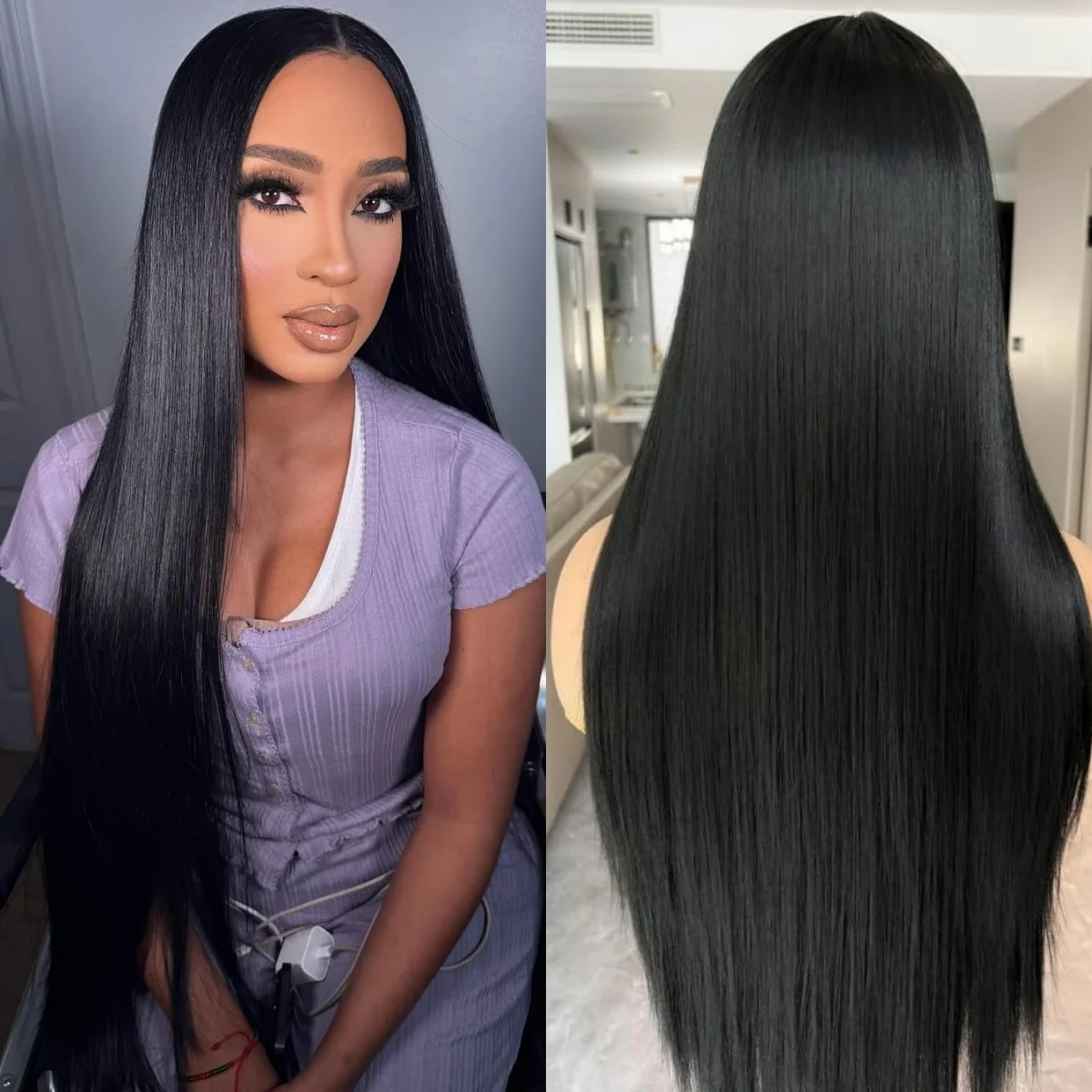 

Straight Pre Plucked Lace Front Wigs Human Hair 13×4 Lace Frontal Wig Natural Color 200 Density Transparent Wigs For Women1B