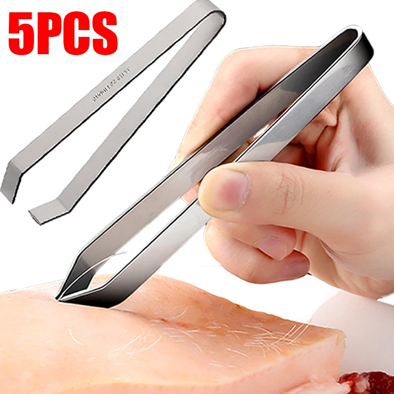 5/1pcs Stainless Steel Fish Bone Tweezers Chicken Feather Puller Remover Tongs Seafood Salmon Bone Clamp Kitchen Gadgets Tools