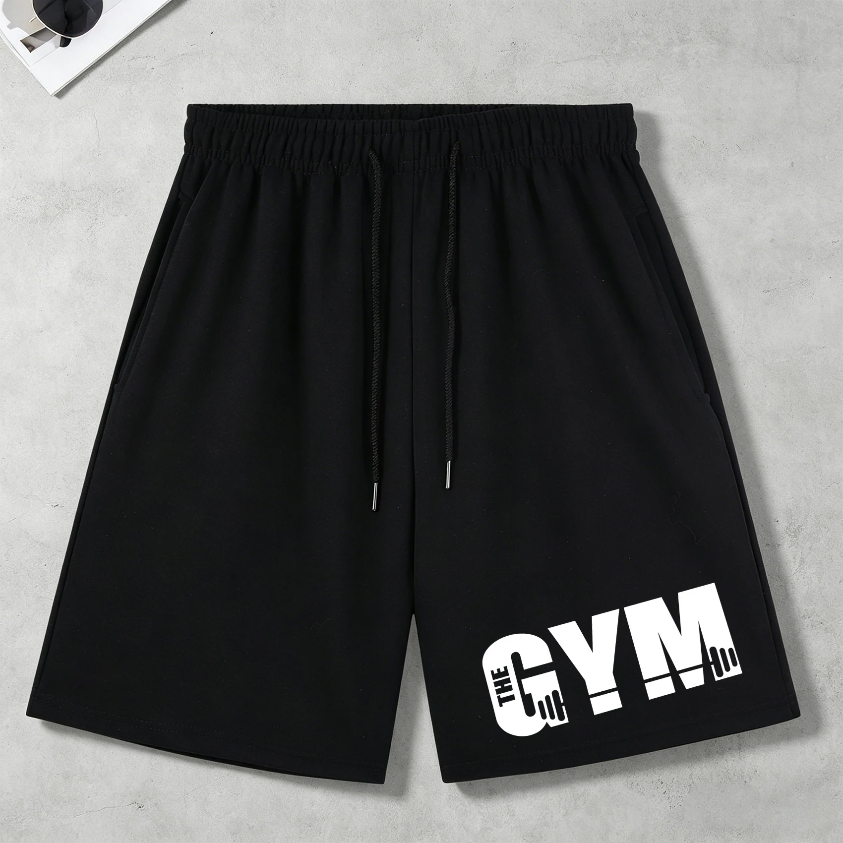 The Gym Letter Creative Pocket Man Pants Fashion Short Sleeve All-Match Drawstring Wide-Leg Pants Unisex Black Streetpants