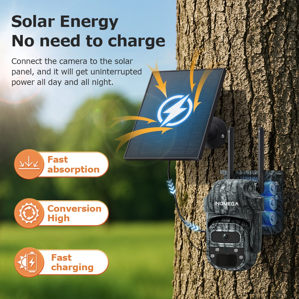 INQMEGA 4G LTE Security Camera Solar, 5MP Outdoor Wireless WiFi Camera CCTV, PTZ Night Vision PIR Human Detection IP66