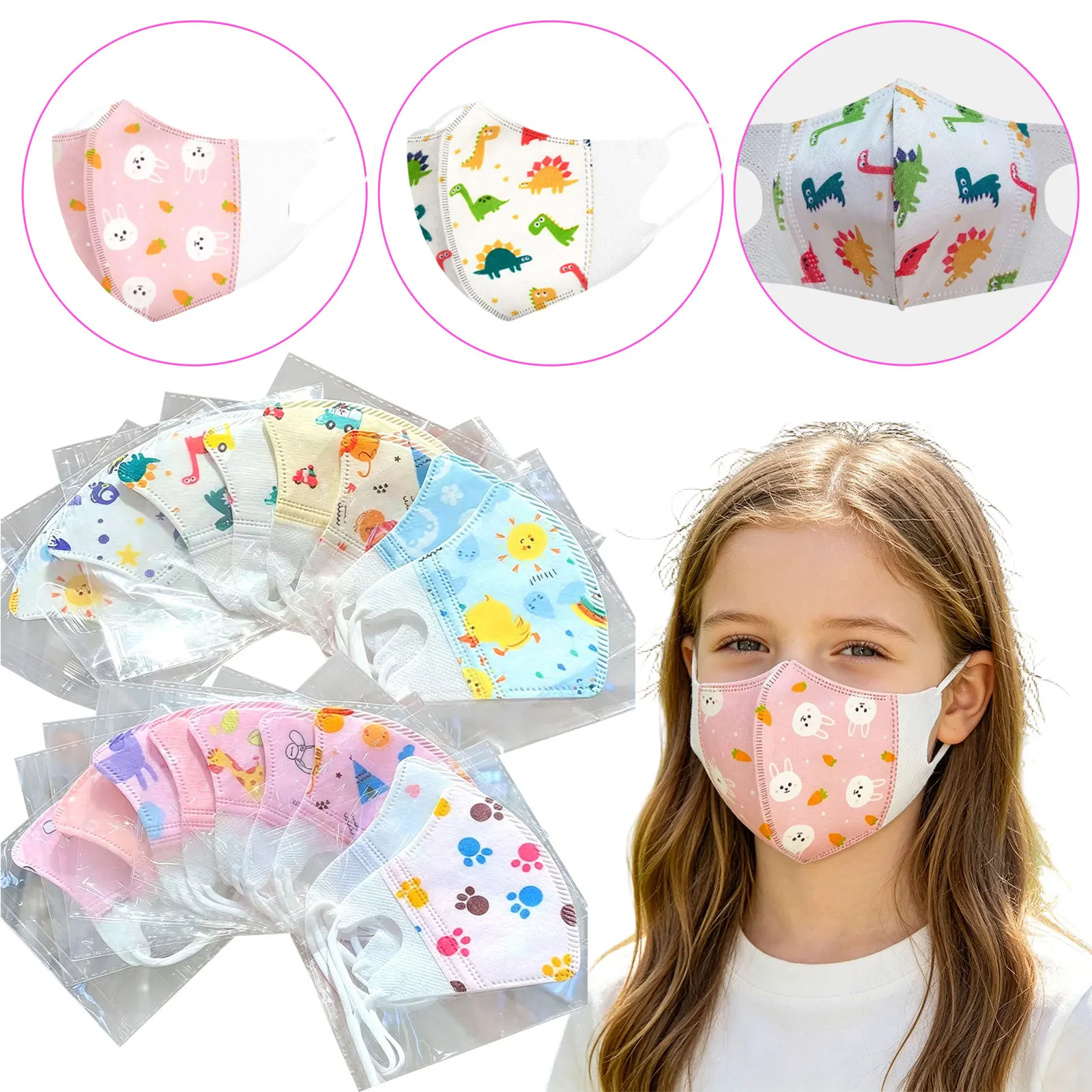 10PCS Kids Disposable Mask Creative Cartoon-Themed Prints 3 Layer Face Mask Children Outdoor Dustproof Face Masks