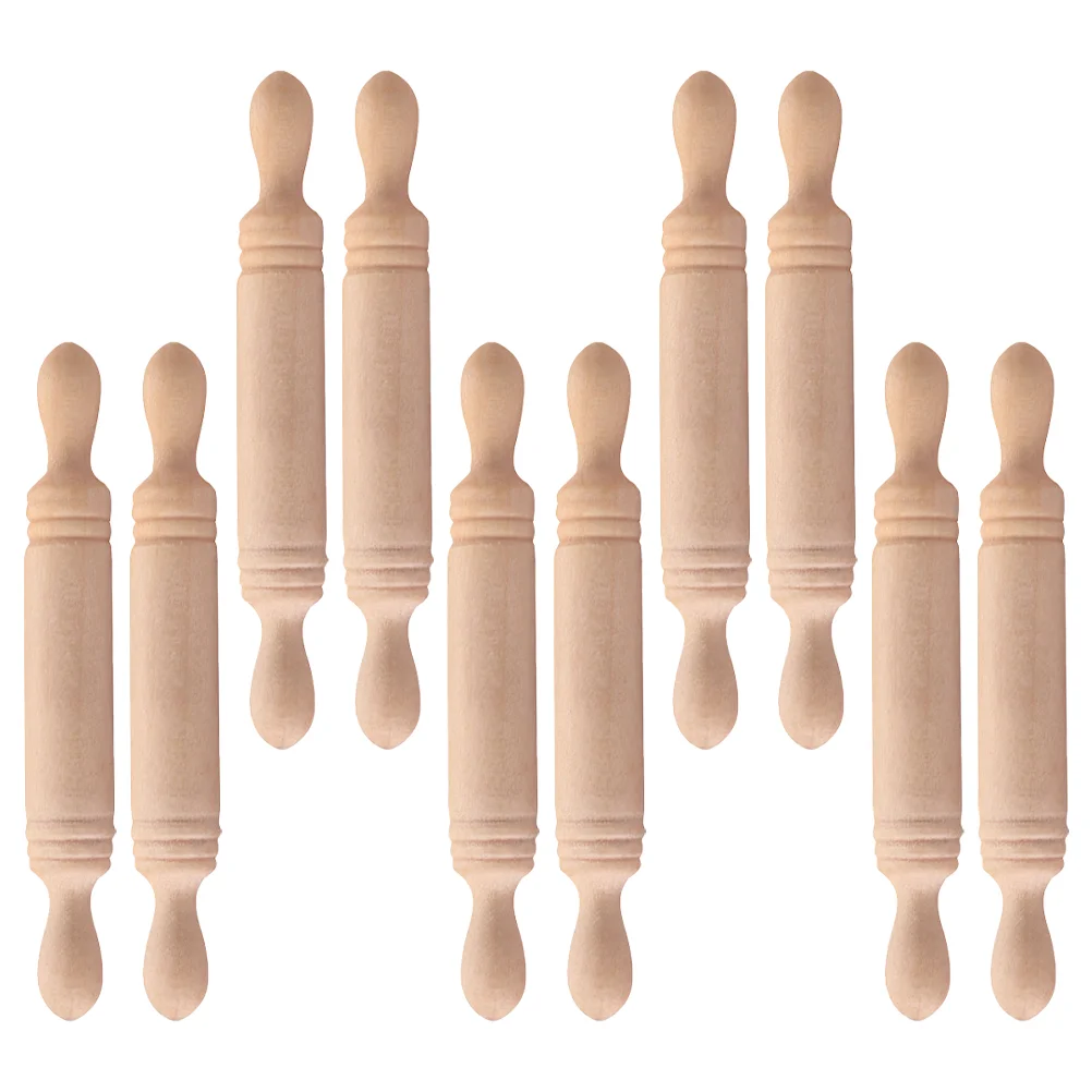 10 Pcs Mini Wood Rolling Pin Kitchen Scene Prop Decorative Stick Craft Small Props Miniature Pole House Rod Child Trinket Tray