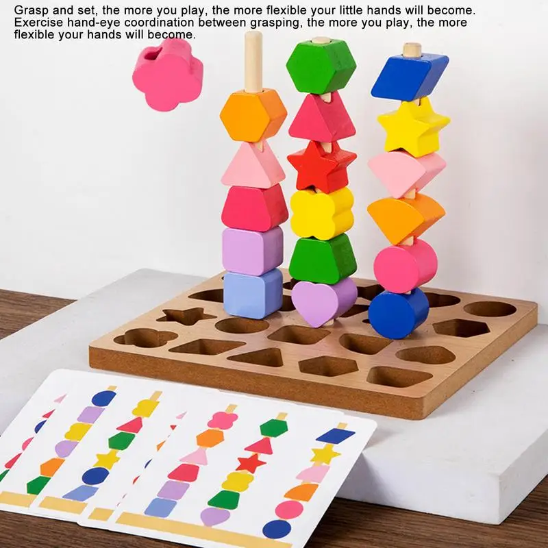 Perline di legno Sequencing Toy Set Forma Blocchi di riconoscimento del colore Puzzle abbinato Selezionatore di forme di colore Giocattoli sensoriali per ragazze di età 3 anni