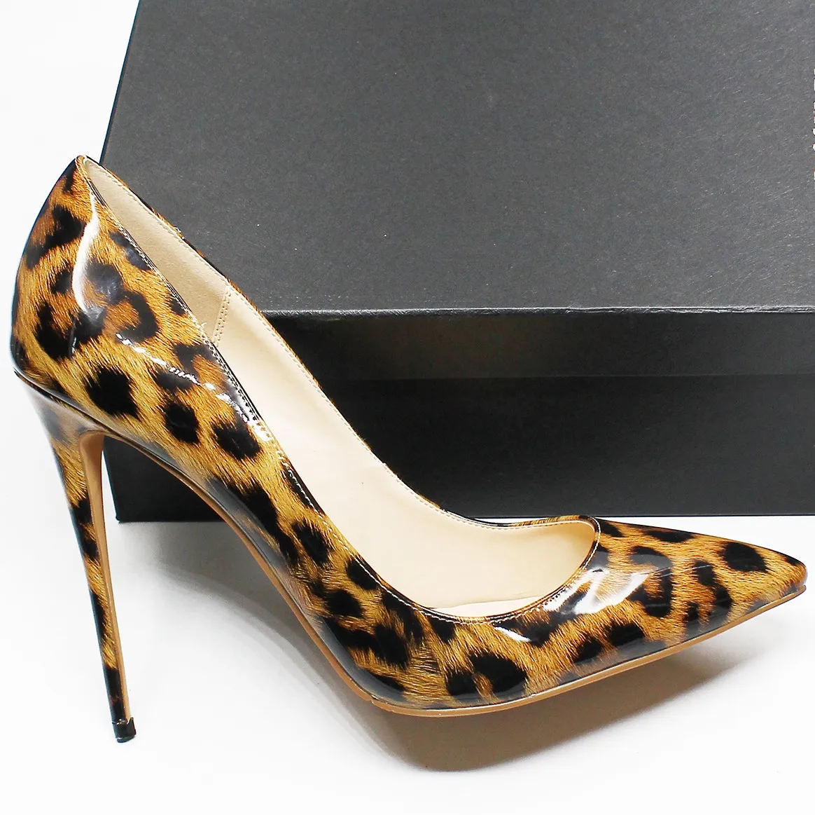 Woman Fashion Designer Leopard Pointed Toe Pumps Women Genuine Leather Thin High Heels Sexy Slip On Female Shoes Big Size D011A