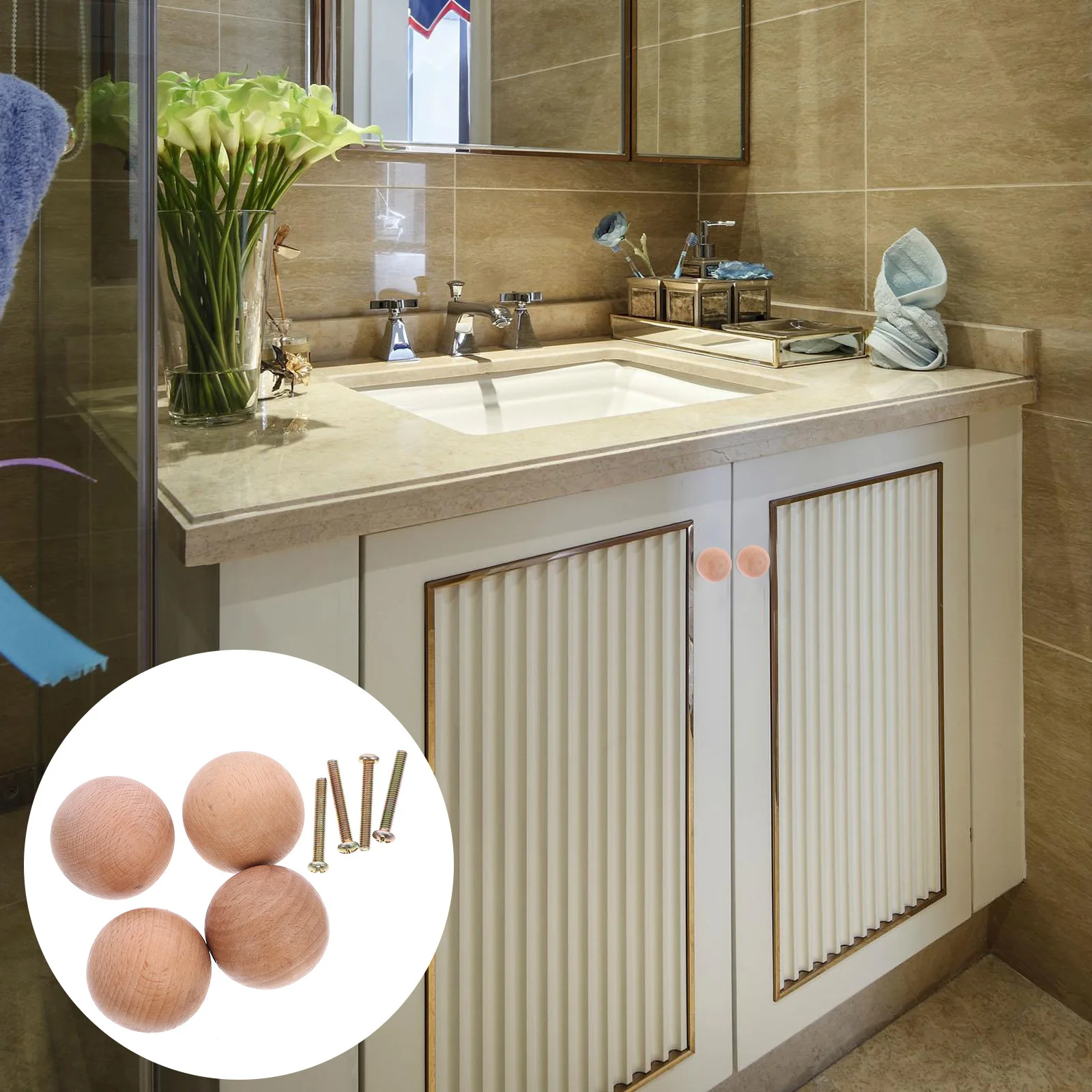 

4 pcs Wooden Ball Knobs For Cabinet Drawer Dresser Wood Ball Pull Handle Furniture Hardware Fittings Diy Crafts Decor