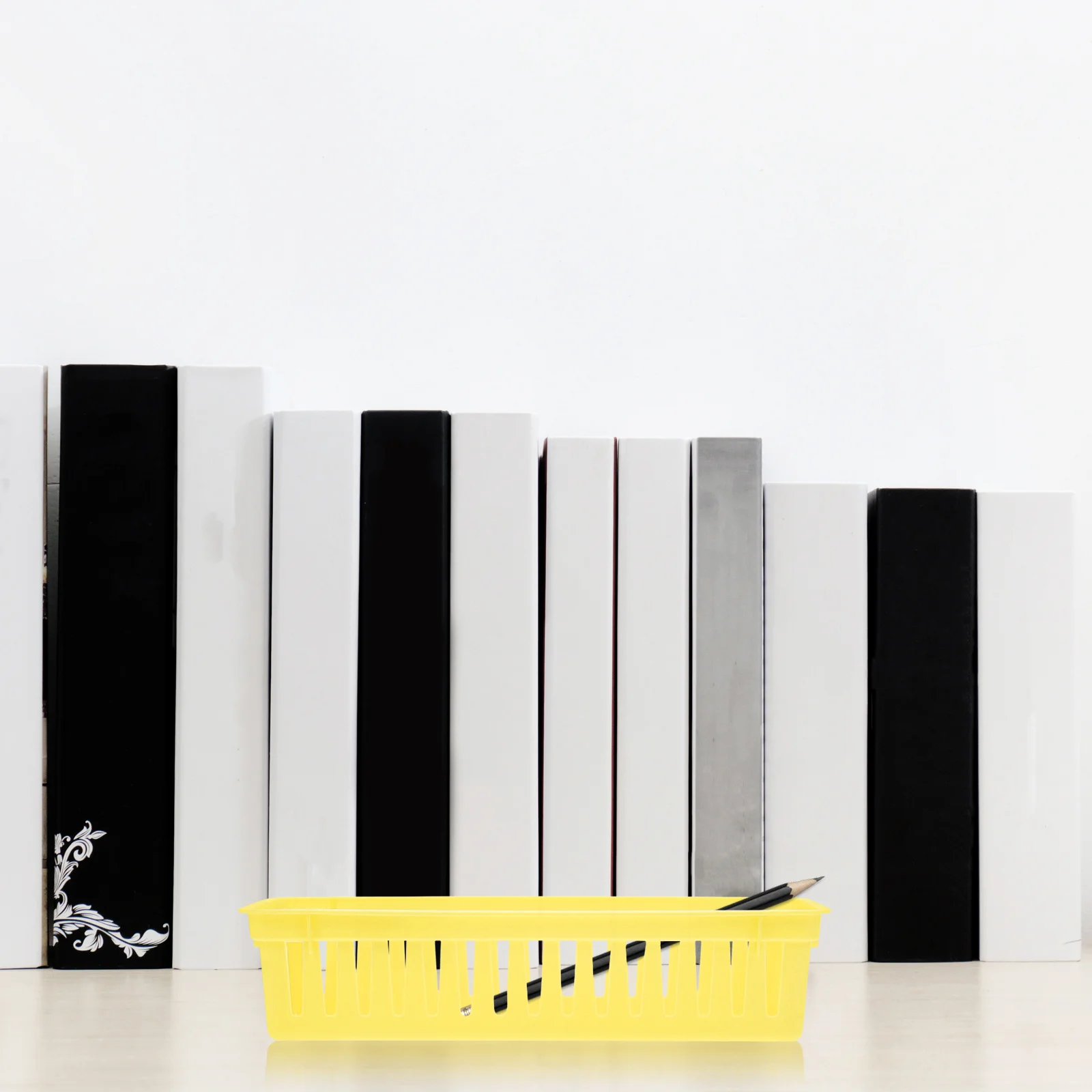 

Plastic Classroom Pencil Holder Basket Bright Colored Desk Organizer Storage Tray for Stationery Crayons Pens Student Use