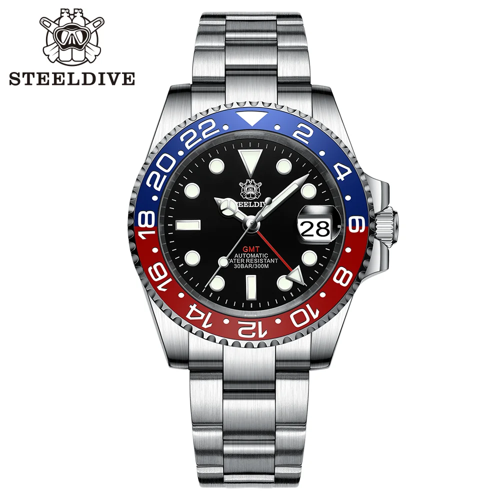 

STEELDIVE Official GMT SD1993 V2 Ceramic Bezel 4 Pointers NH34 Movement Swiss Luminous Mechanical Dive Watch 300M Waterproof