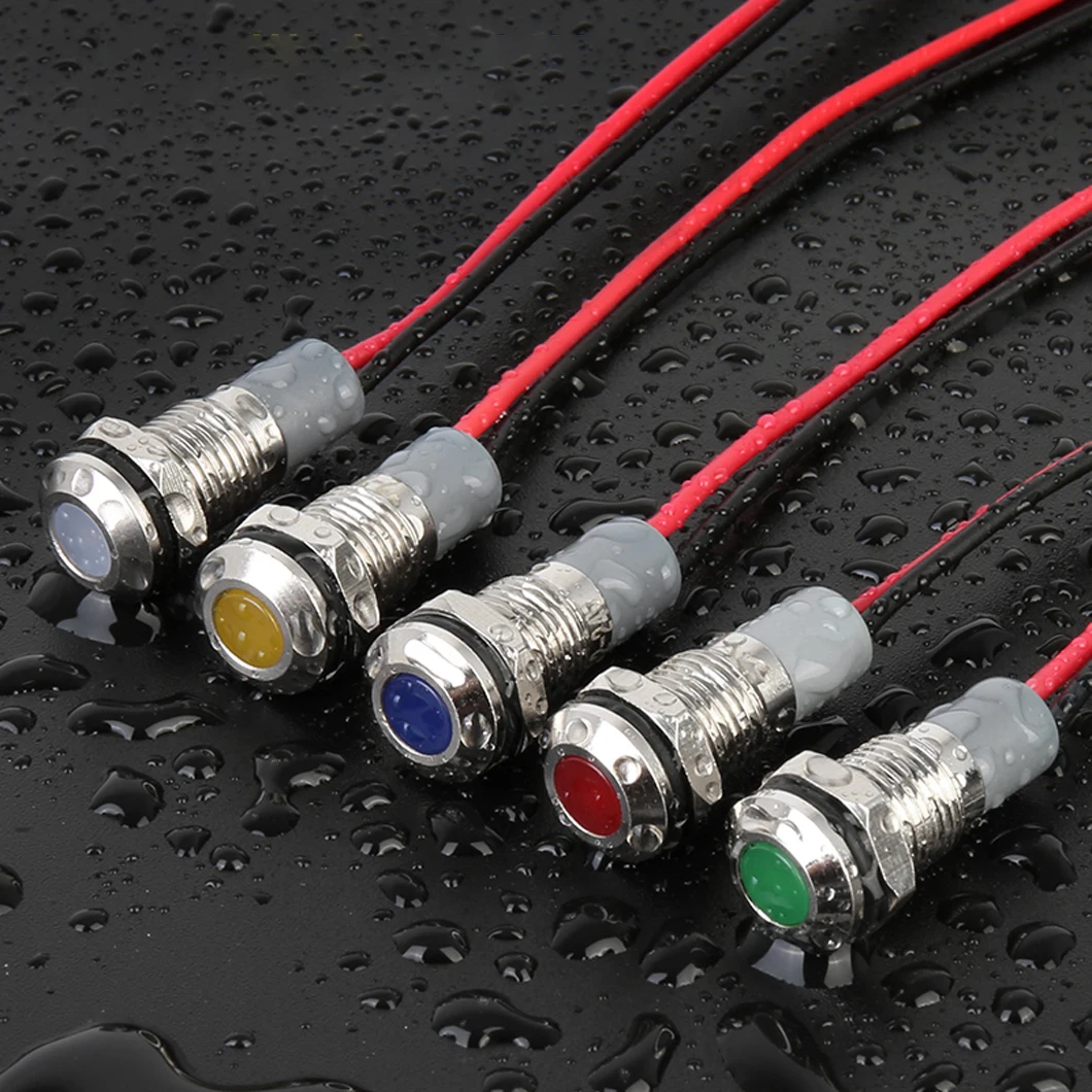 

ABILKEEN 20PCS 10MM Mini LED Signal Pilot Lamp IP65 Waterproof Metal LED Indicator Light6V 12V 24V 110V 220V with 150MM Cable