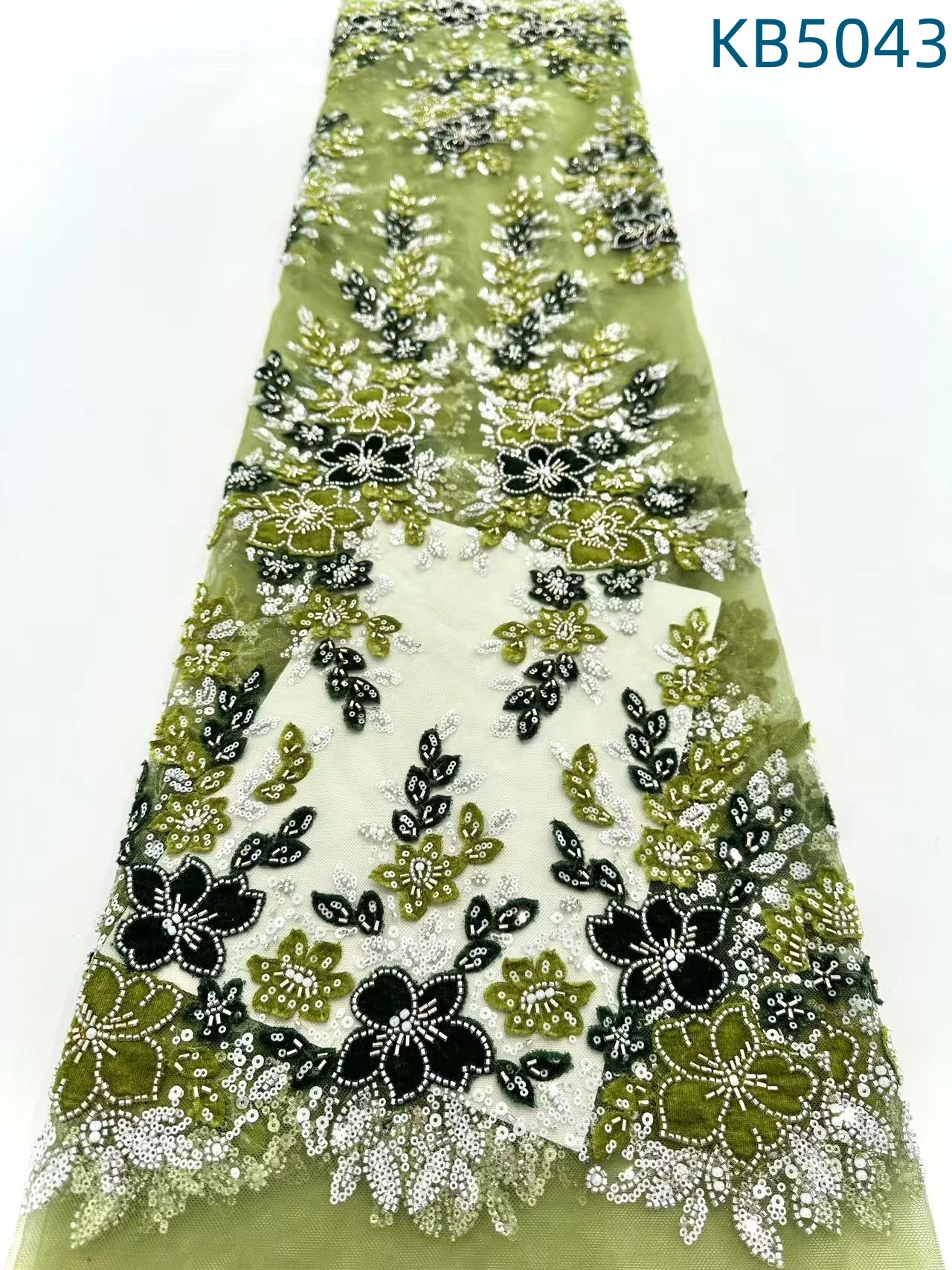 أقمشة الدانتيل النيجيري 2025 المخملية الترتر مطرز أقمشة الدانتيل تسلسل الأخضر تول الدانتيل لفساتين حفلات الزفاف KB5043