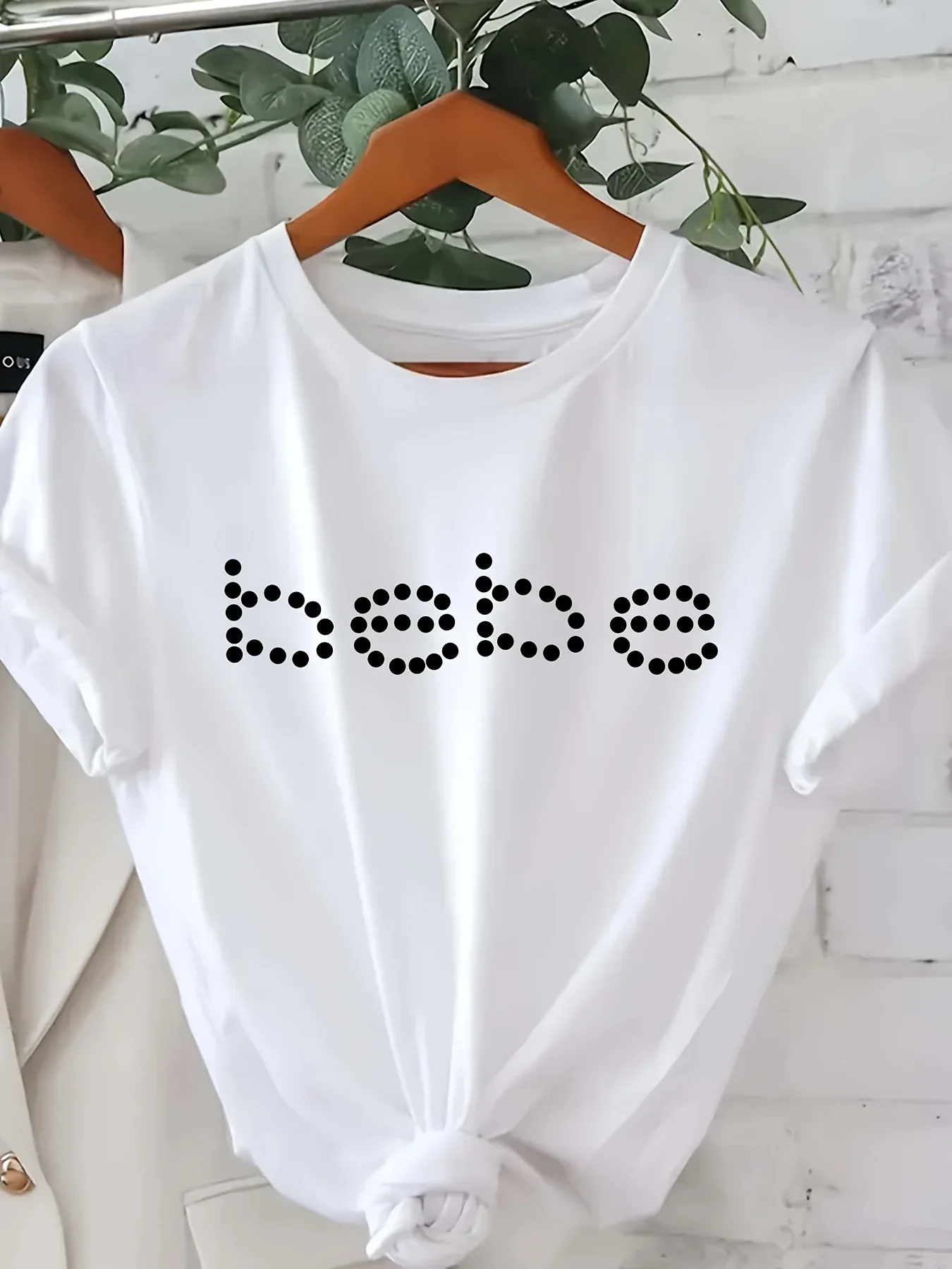 

Футболка с буквенным принтом Bebe, повседневный топ с короткими рукавами и круглым вырезом для лета и весны, женская одежда