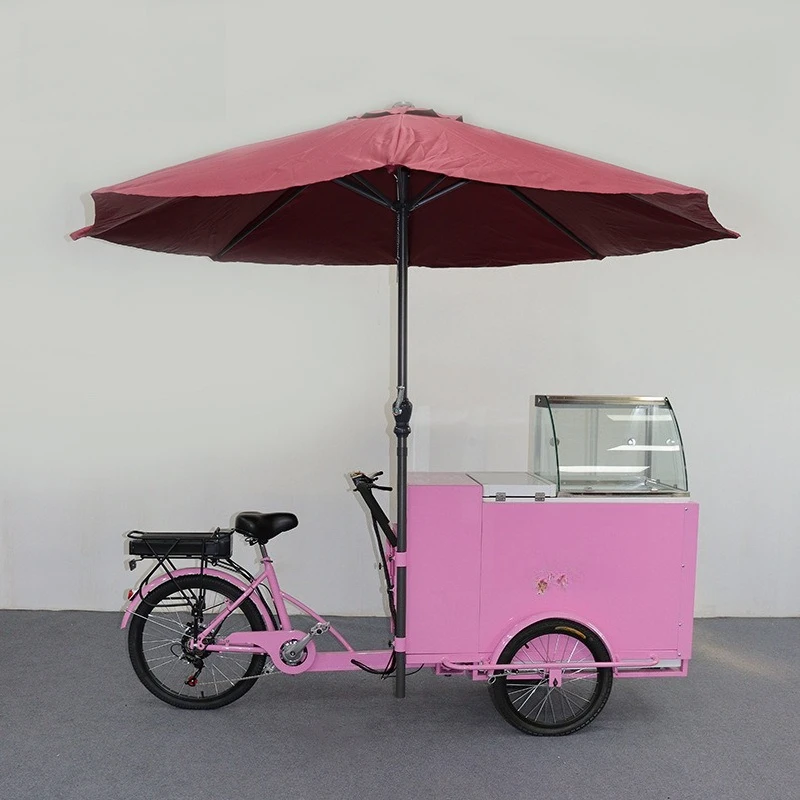 

200L refrigerated frozen pink freezer truck commercial ice cream takeaway truck street view stall tricycle