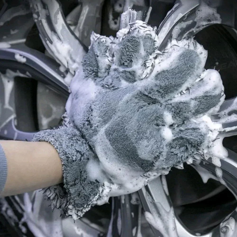 Car Thicked Soft Microfiber Wash Wipe Gloves Auto Double-sided Scratch Free Cleaning Glove Tool Body Wheels Clean Accessories
