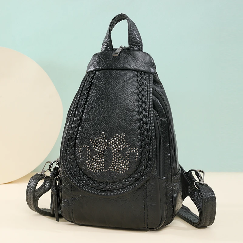 

2024 New Fashion Retro Girls Backpack High Quality Soft Leather Retro Women's Shoulder Bag Trendy Leisure Travel Bags Sac A Dos