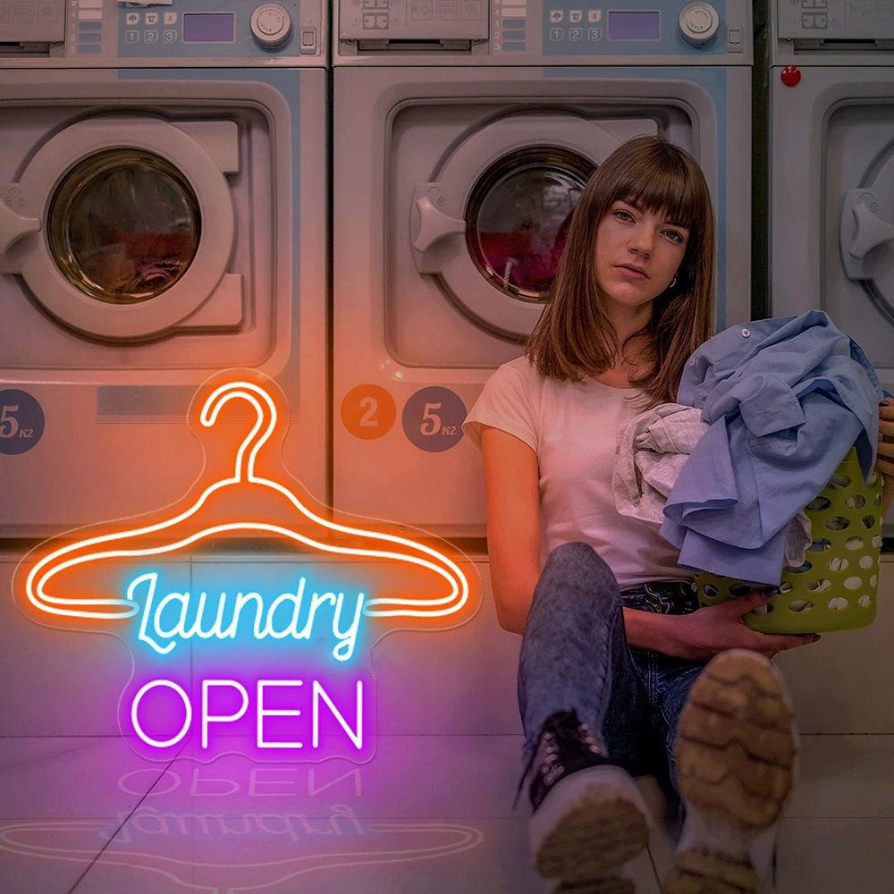 Laundry Open Neon Sign Custom Neon Sign for Clothes Shop Laundry Wall Decor Led Neon Light Business Logo Welcome Decoration