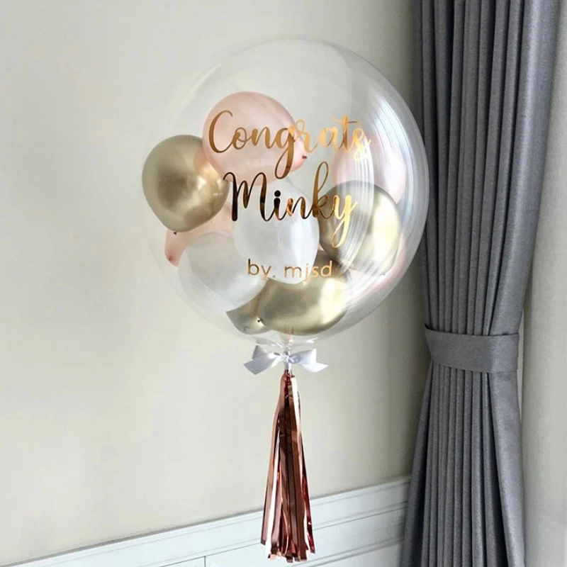 Personalisierter Blasenballon mit kleinen Luftballons, individueller Namensaufkleber, transparenter Ballonaufkleber, Babyparty, Taufe, Geburtstagsdekoration – Detail 6