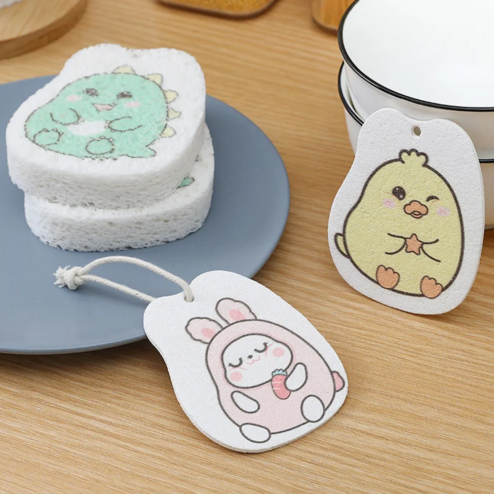 Compressed Wood Pulp Dishwashing Sponge Cartoon Dish Cloths Scouring Pads Dishwashing Rag Cleaning Cloth Kitchen Accessories