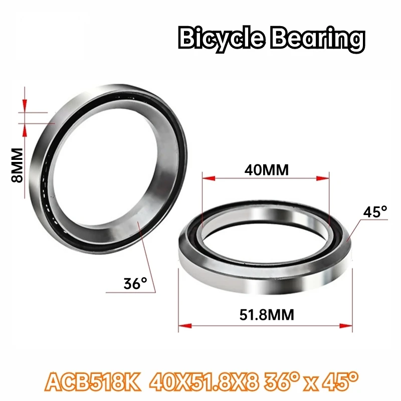 1PCS MH-P28K  ACB518K 40x51.8x8 36°x45° Bicycle Front Folding Bearing Center Shaft Bicycle Bowl Group Bearing Perin Repair Parts