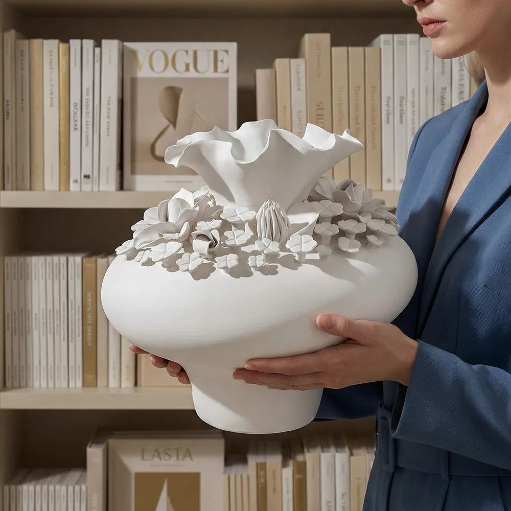 Ceramic vase hand-pinched flower design high-end living room flower arrangement model room decoration
