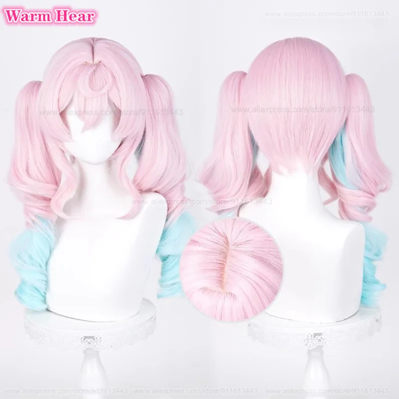 Game HSR Hyacine Synthetic Hair Long 48cm Mixed Color Double Ponytail Cosplay Anime Wig Heat Resistant Hair Halloween Woman Wigs