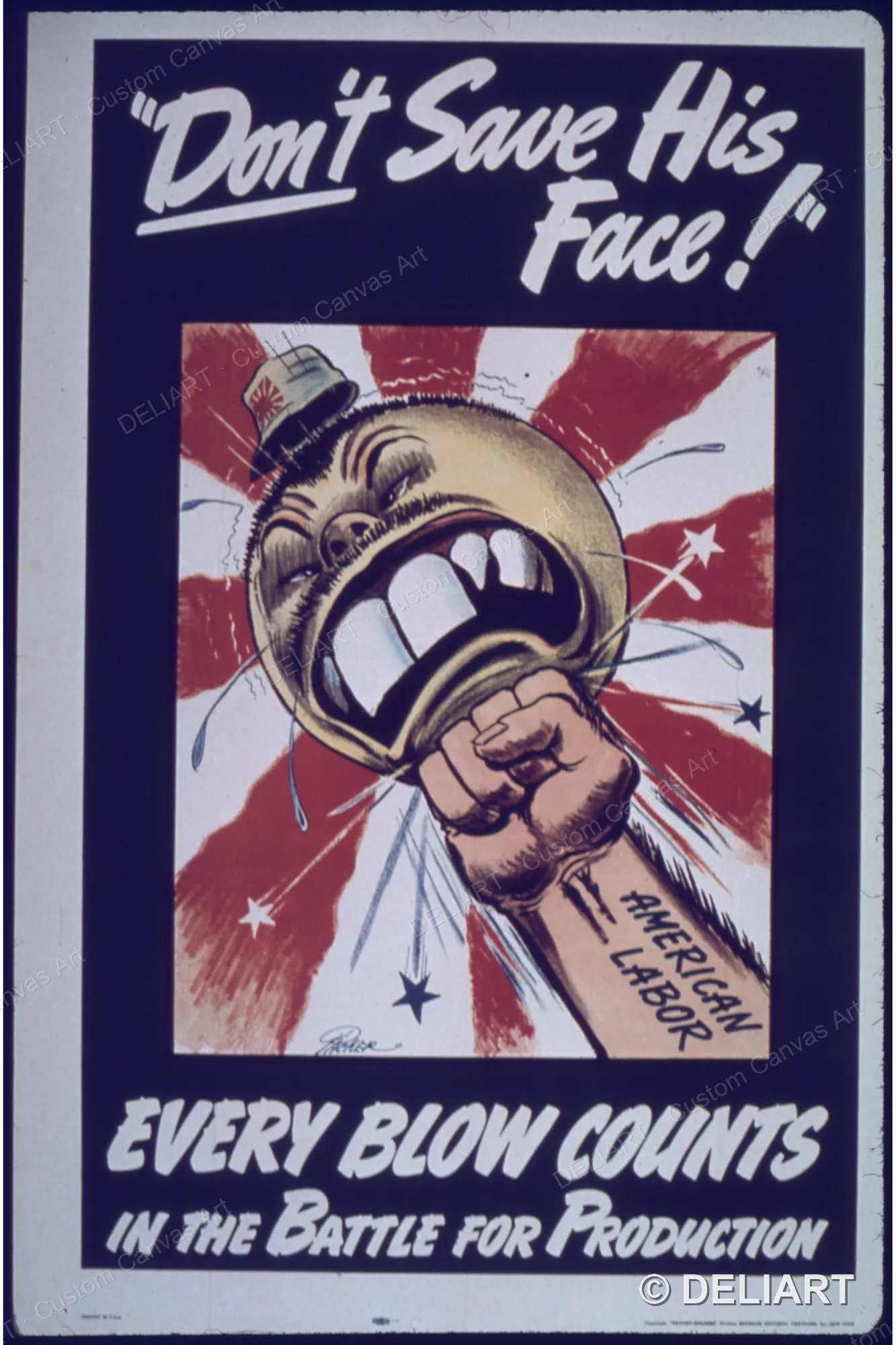 Don't Save His Face! Every Blow Counts in the Battle Vintage WWII Propaganda Canvas Wall Art Poster Print Home Decor Unframed