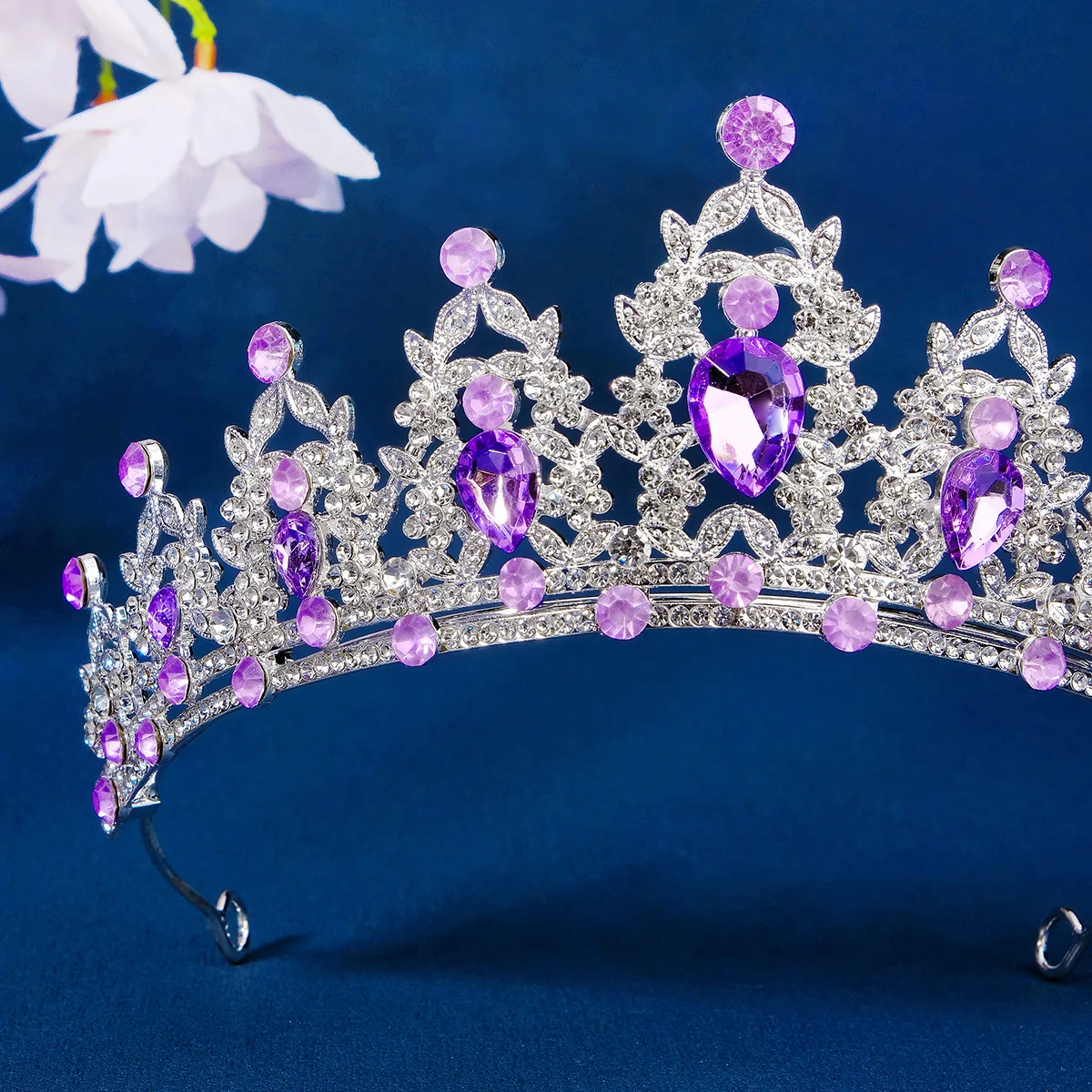 أنيقة الأرجواني حجر الراين تاج الزفاف جراند الباروك كريستال تاج إكسسوارات الشعر أغطية الرأس حفل زفاف للنساء