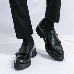 Hight Quality British Style Business Casual Leather Height Increasing Shoes For Men's Loafers Black Hombre Daily Dress Pointed