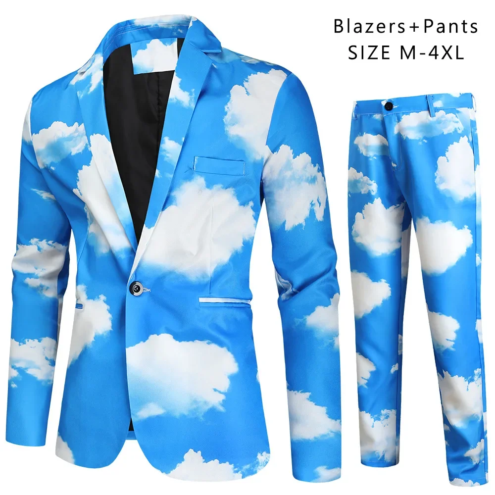 2025 Men's Autumn New Colorful Striped Casual Suit Youth 3D Printed Suit 2-Piece Set