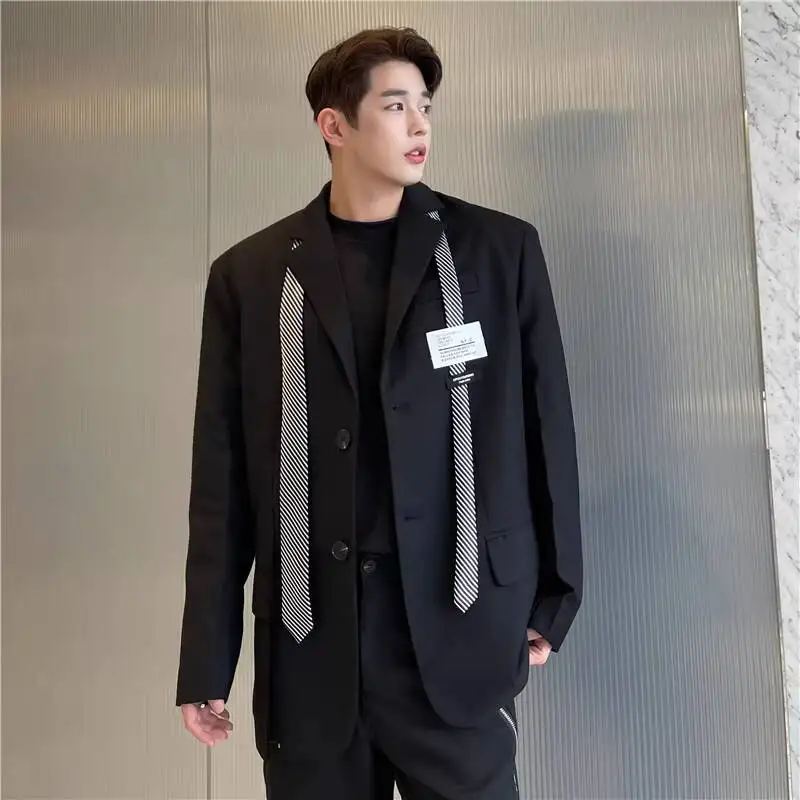 WVGA Spring New Men Tide Trendy Personality Tie Decoration Turn-Down Collar Blazer Niche Chic Casual Suit Jackets Ins Y2K W19514