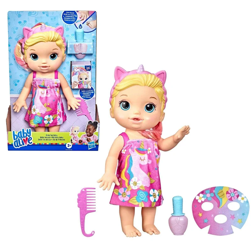 

Baby Alive Glam Spa Baby Doll Bathing Unicorn Makeup and Magic Nails Blonde Hair Kids Makeup Toy Girls Play House Toys Gifts