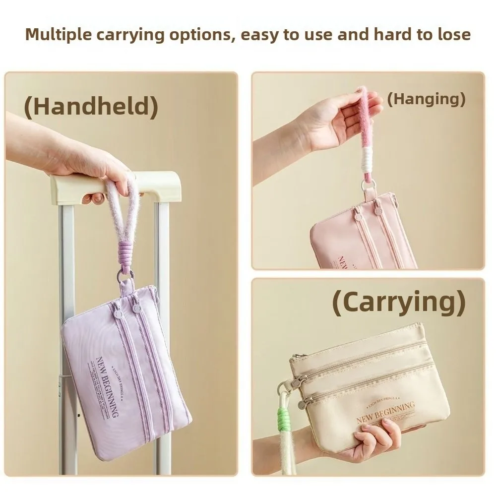 Bolsa de almacenamiento de tarjetas de identificación multifunción de 3 capas, bolsa de billetes de avión portátil impermeable con cuerda, organizador de pasaporte ligero para mujer