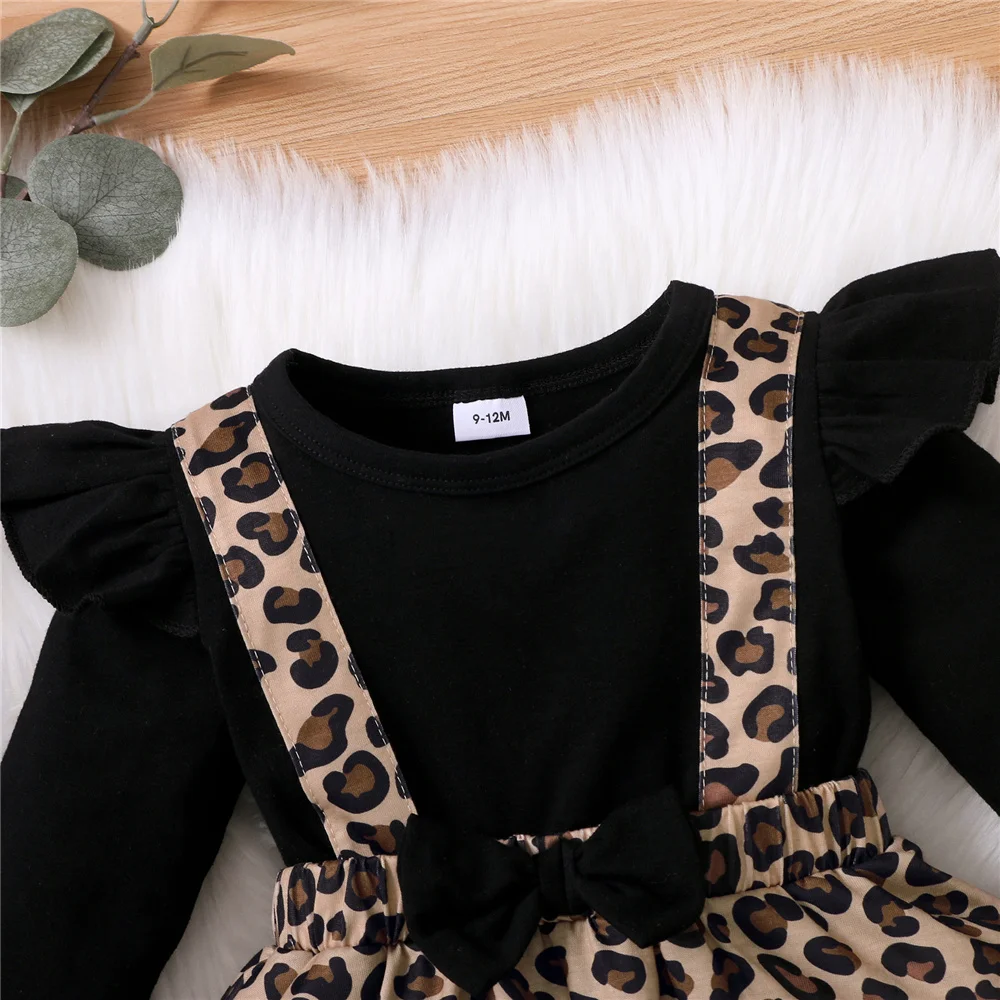 Newborn Baby Girl Romper Dress Long Sleeve Leopard Dresses with Bow Spring&Autumn Onesie Clothes for Infant Girl 0-18 Months