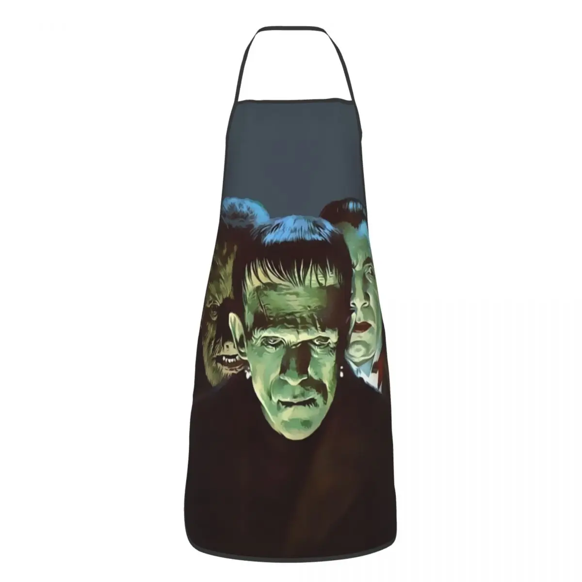 Custom Bib Gang Of Monsters Apron Unisex Adult Chef Cooking Kitchen Frankenstein Halloween Horror Movie Tablier Cuisine Baking