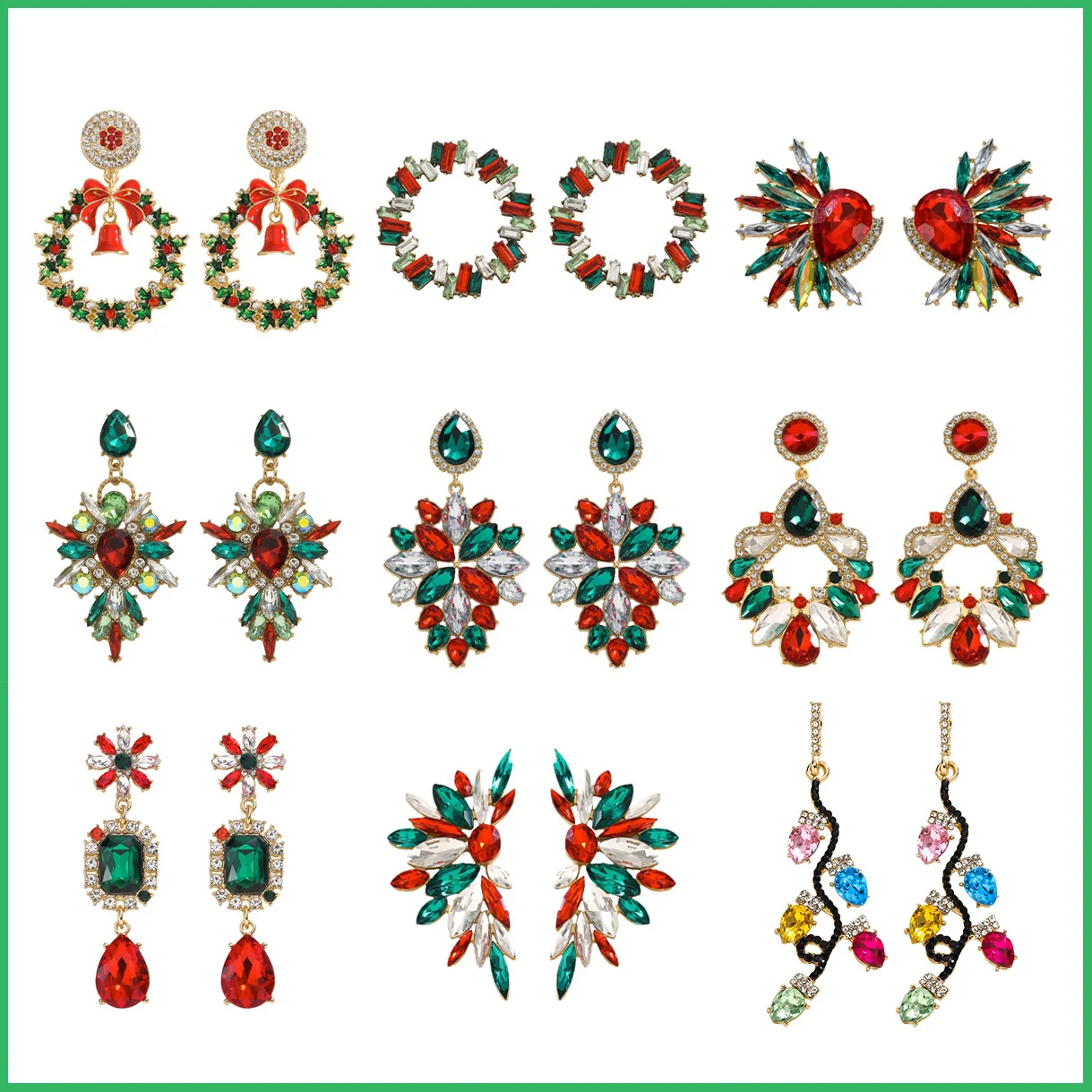 أقراط عيد الميلاد الفاخرة للنساء، أقراط متدلية أنيقة على شكل زهرة/أجنحة من حجر الراين، هدية مجوهرات عصرية لامعة للعطلات #2