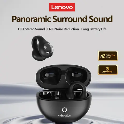 새로운 Lenovo LP25 OWS 무선 블루투스 이어 클립 헤드폰 긴 배터리 수명 게임용 헤드셋 HIFI 서라운드 사운드 이어 버드 (마이크 포함)